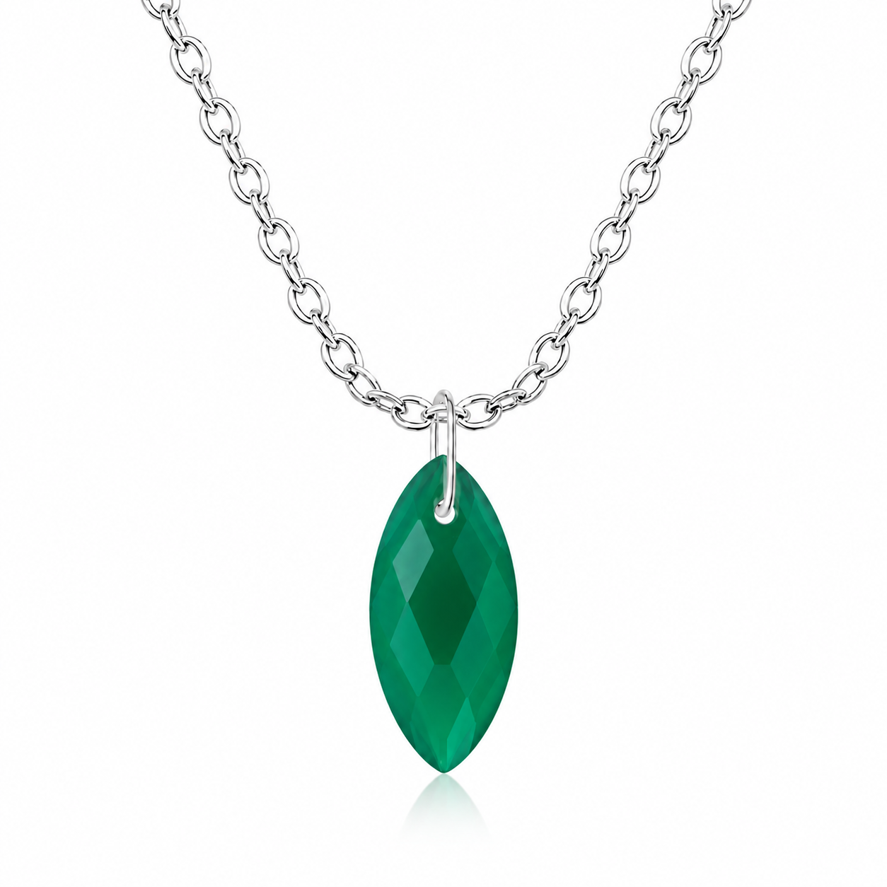 Green Onyx Marquise Pendant Necklace - 925 Sterling silver