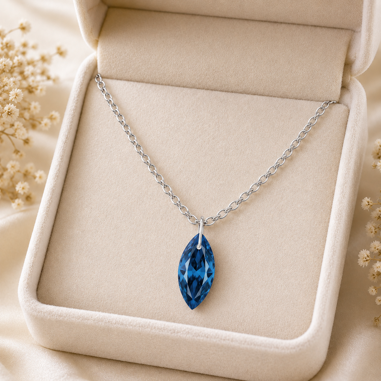 London blue topaz Marquise Pendant Necklace - 925 Sterling silver