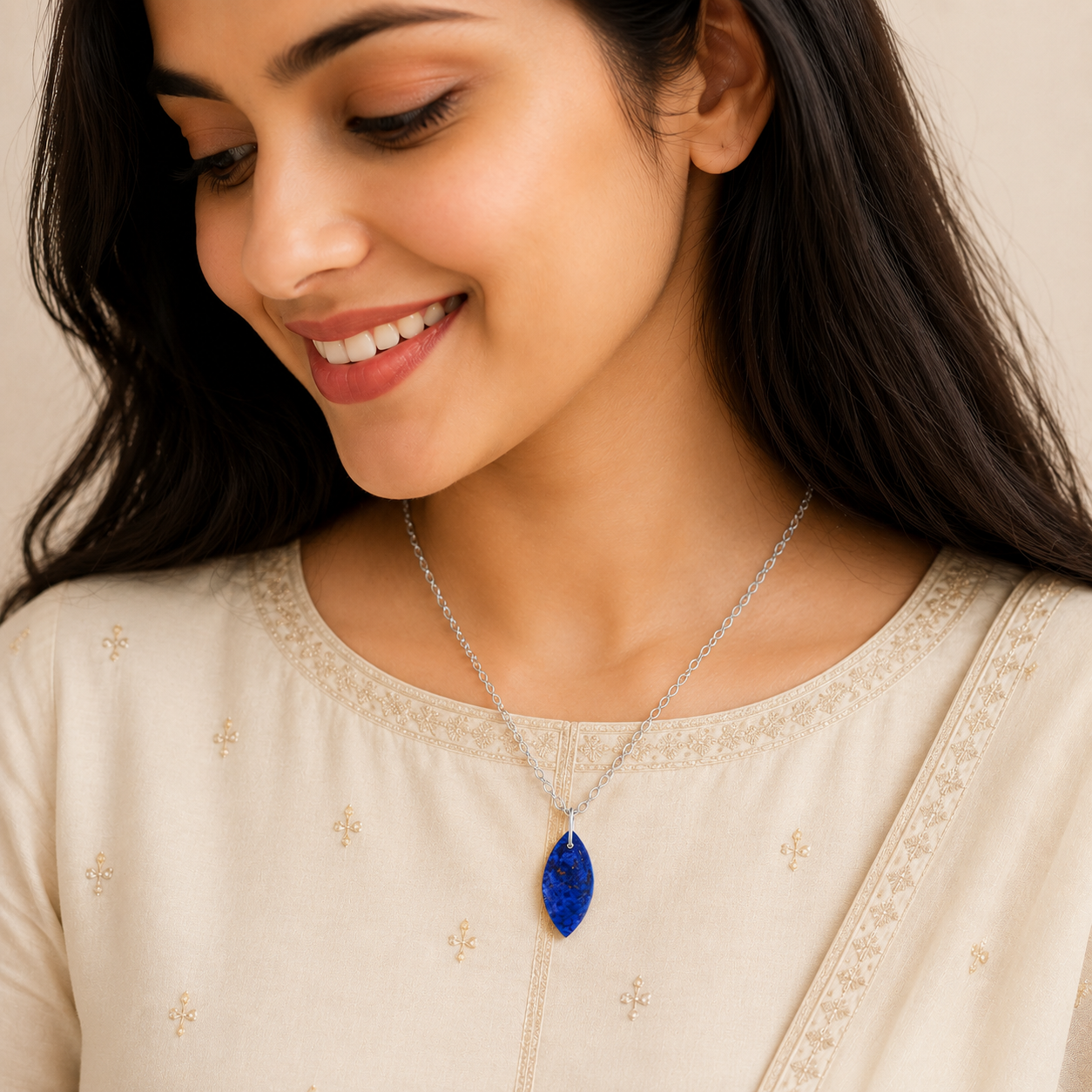 Lapis Marquise Pendant Necklace - 925 Sterling silver