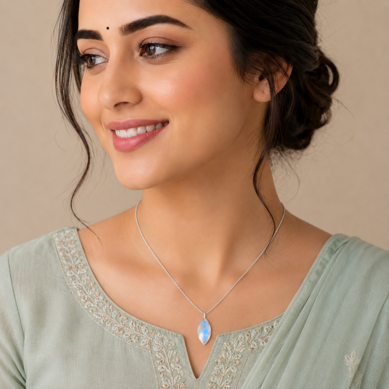 Moonstone Marquise Pendant Necklace - 925 Sterling silver