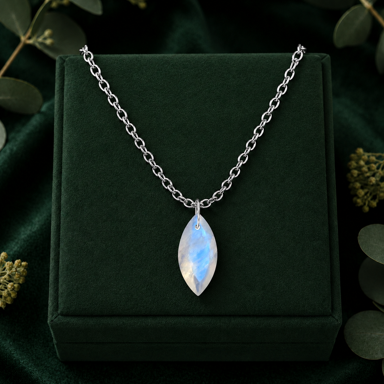 Moonstone Marquise Pendant Necklace - 925 Sterling silver