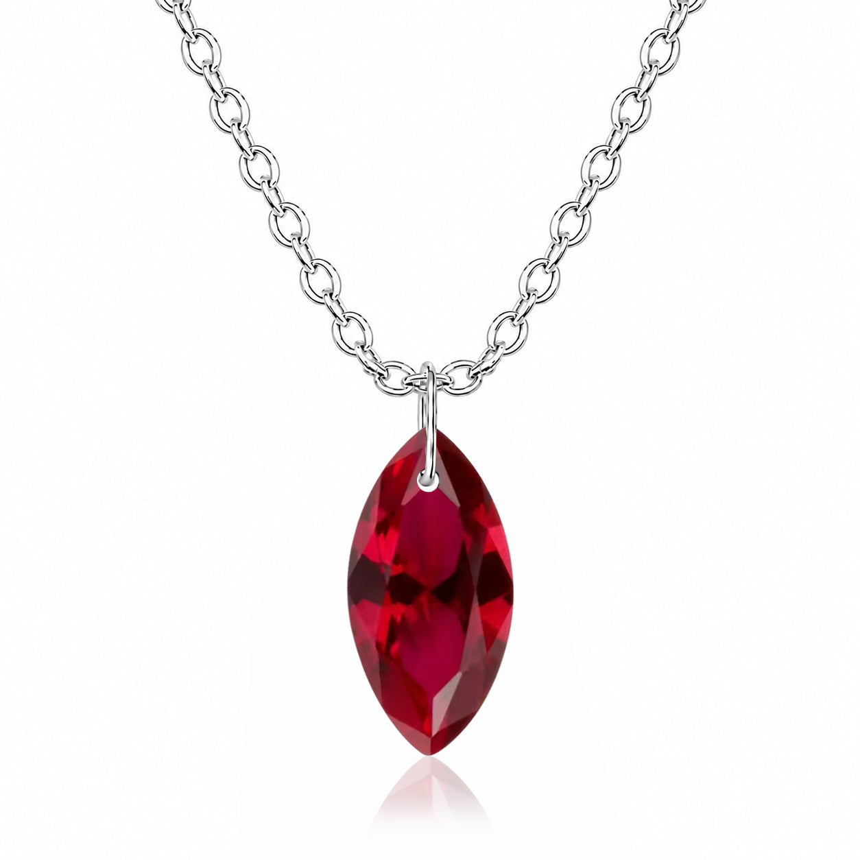 Ruby Glass Filled Marquise Pendant Necklace - 925 Sterling silver