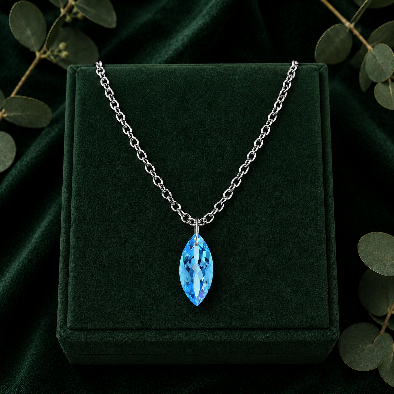 Swiss Blue Topaz Marquise Pendant Necklace - 925 Sterling silver