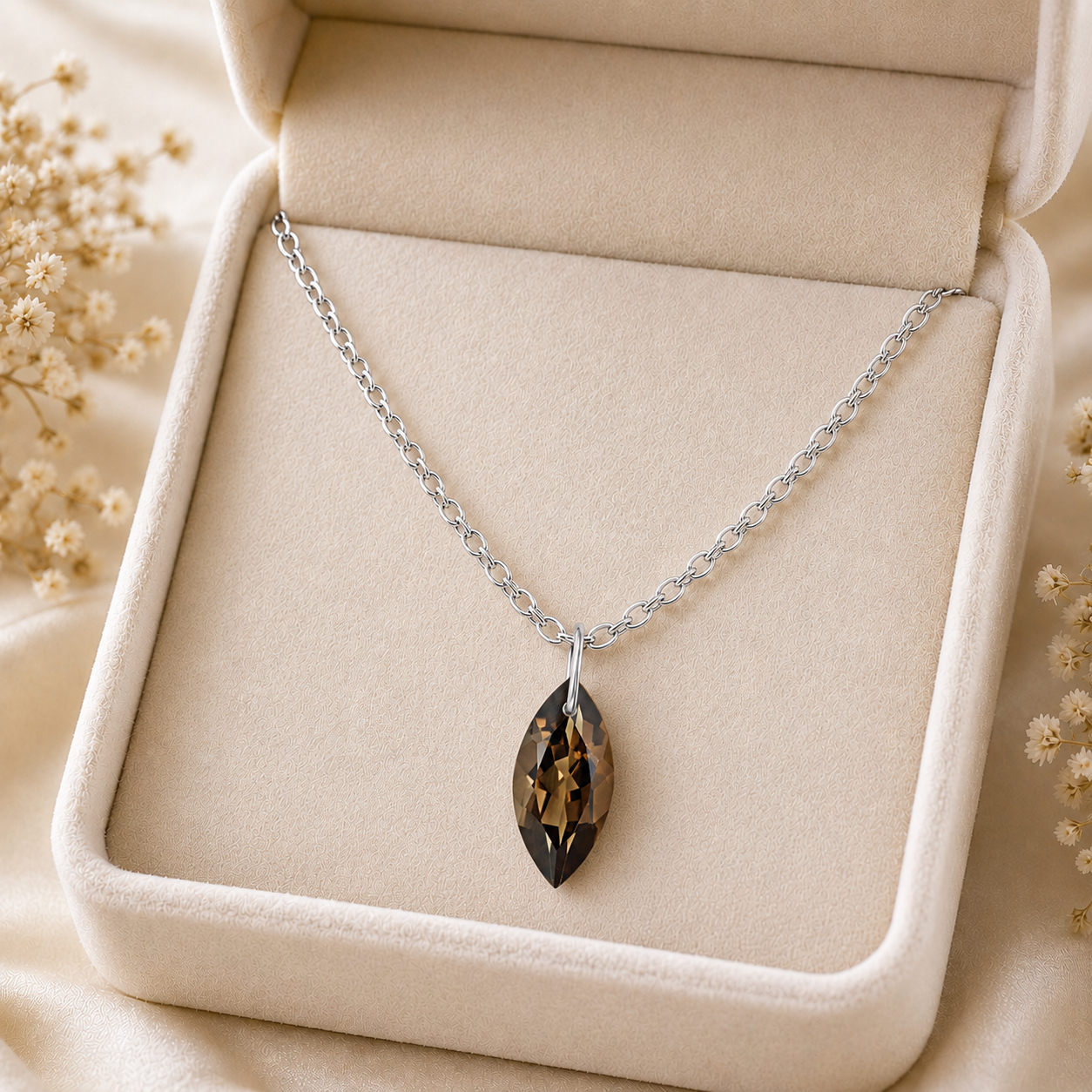 Smoky Quartz Marquise Pendant Necklace - 925 Sterling silver
