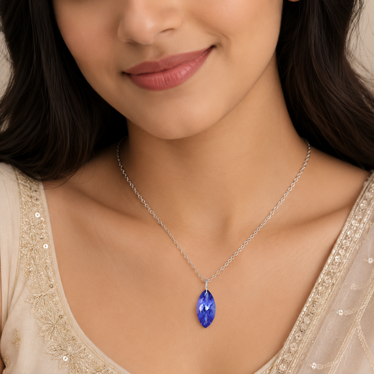 Tanzanite Marquise Pendant Necklace - 925 Sterling silver