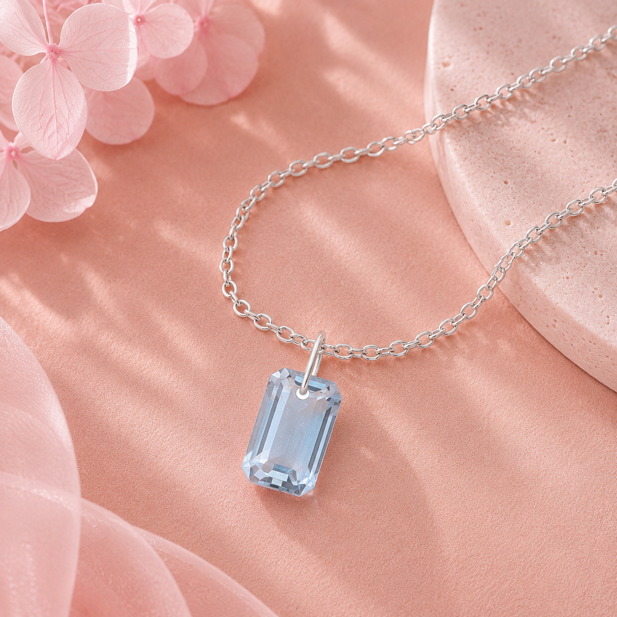 Octagon Shape Blue Topaz Solitaire Pendant Necklace - 925 Sterling Silver