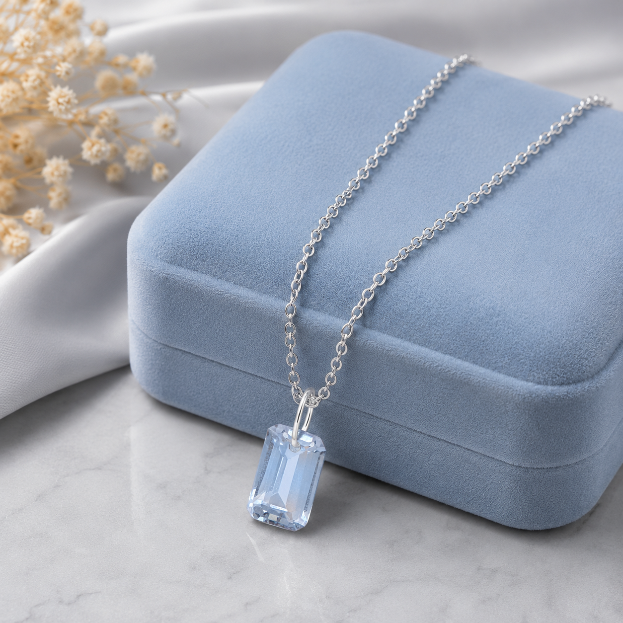 Octagon Shape Blue Topaz Solitaire Pendant Necklace - 925 Sterling Silver