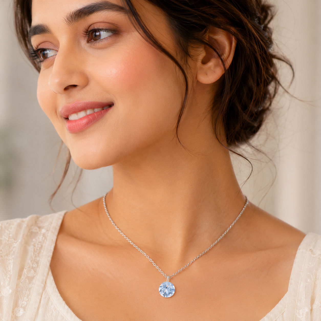 Round Cut Blue Topaz Solitaire Pendant Necklace - 925 Sterling Silver