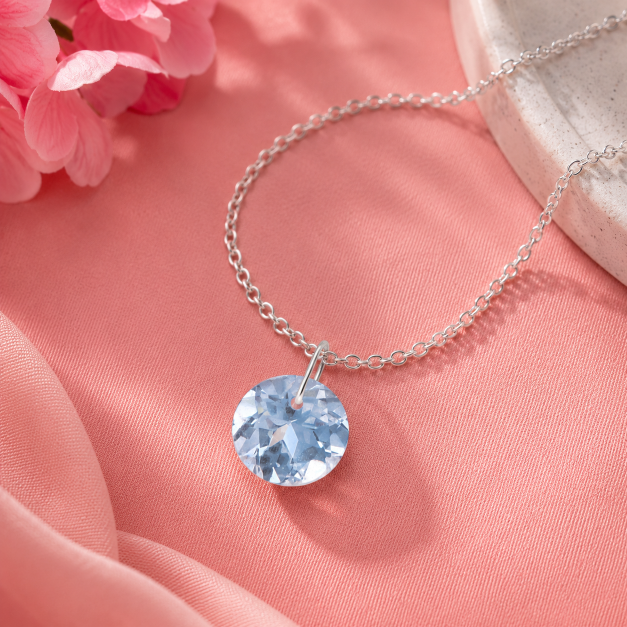 Round Cut Blue Topaz Solitaire Pendant Necklace - 925 Sterling Silver