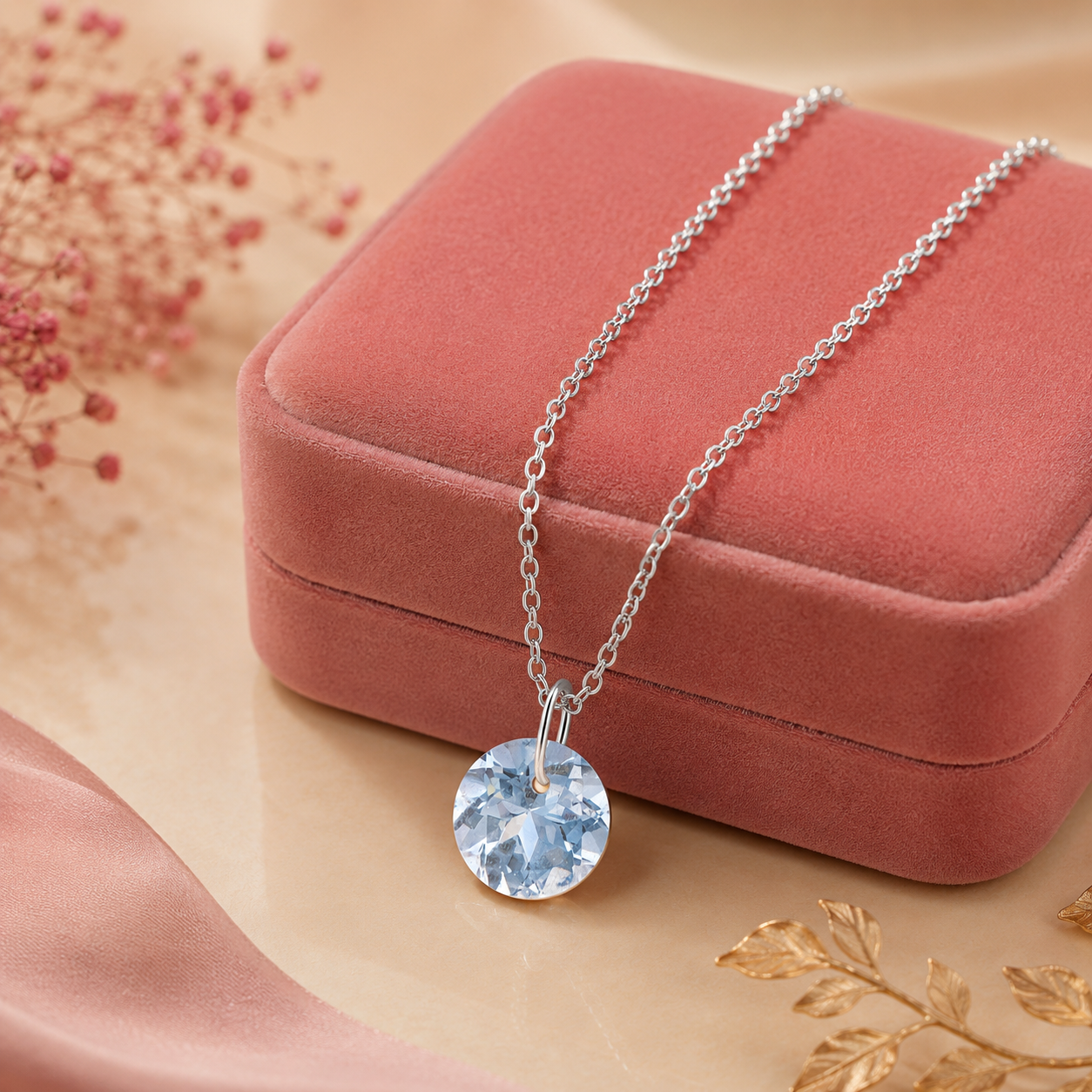 Round Cut Blue Topaz Solitaire Pendant Necklace - 925 Sterling Silver