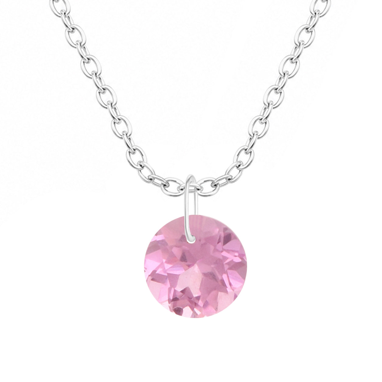 Round Pink CZ Solitaire Pendant Pendant Necklace - 925 Sterling Silver