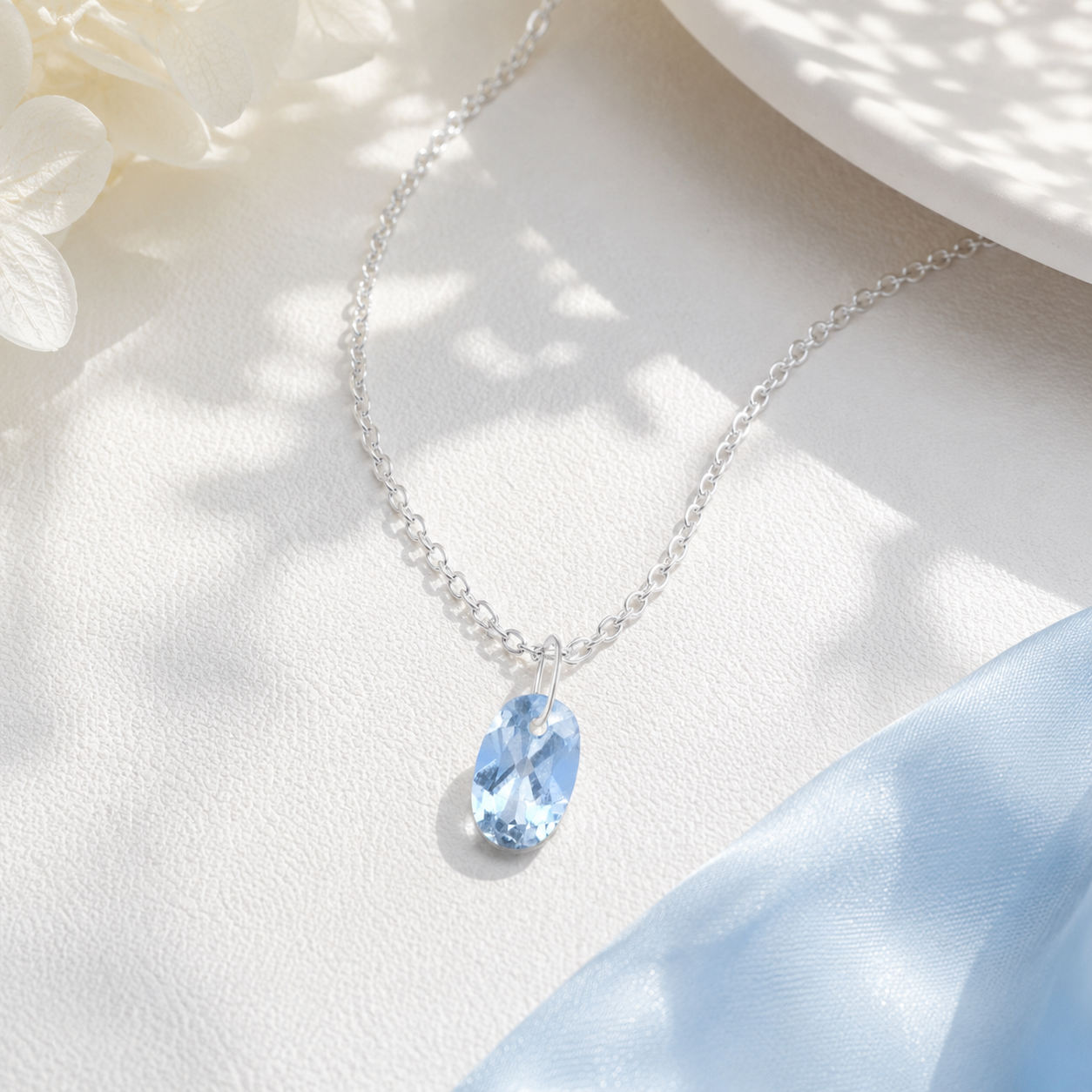 Oval Blue Topaz Solitaire Pendant Necklace - 925 Sterling Silver