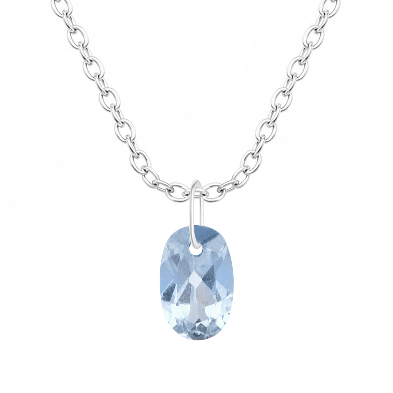 Oval Blue Topaz Solitaire Pendant Necklace - 925 Sterling Silver