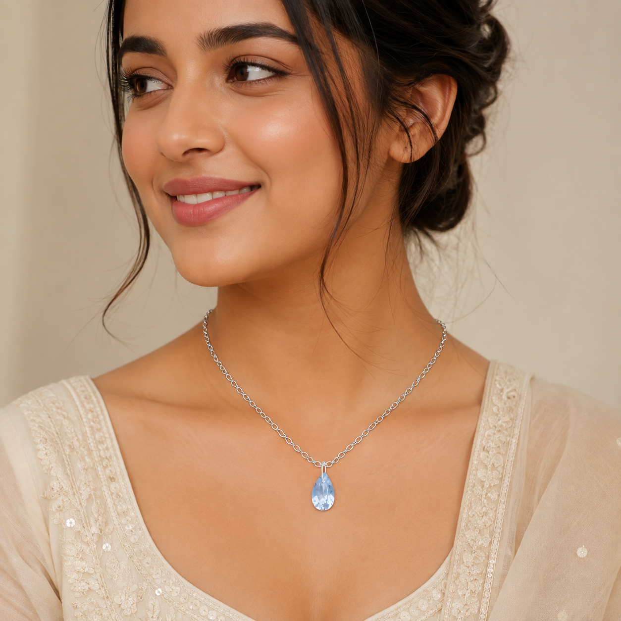 Pear Cut Blue Topaz Solitaire Pendant Necklace - 925 Sterling silver