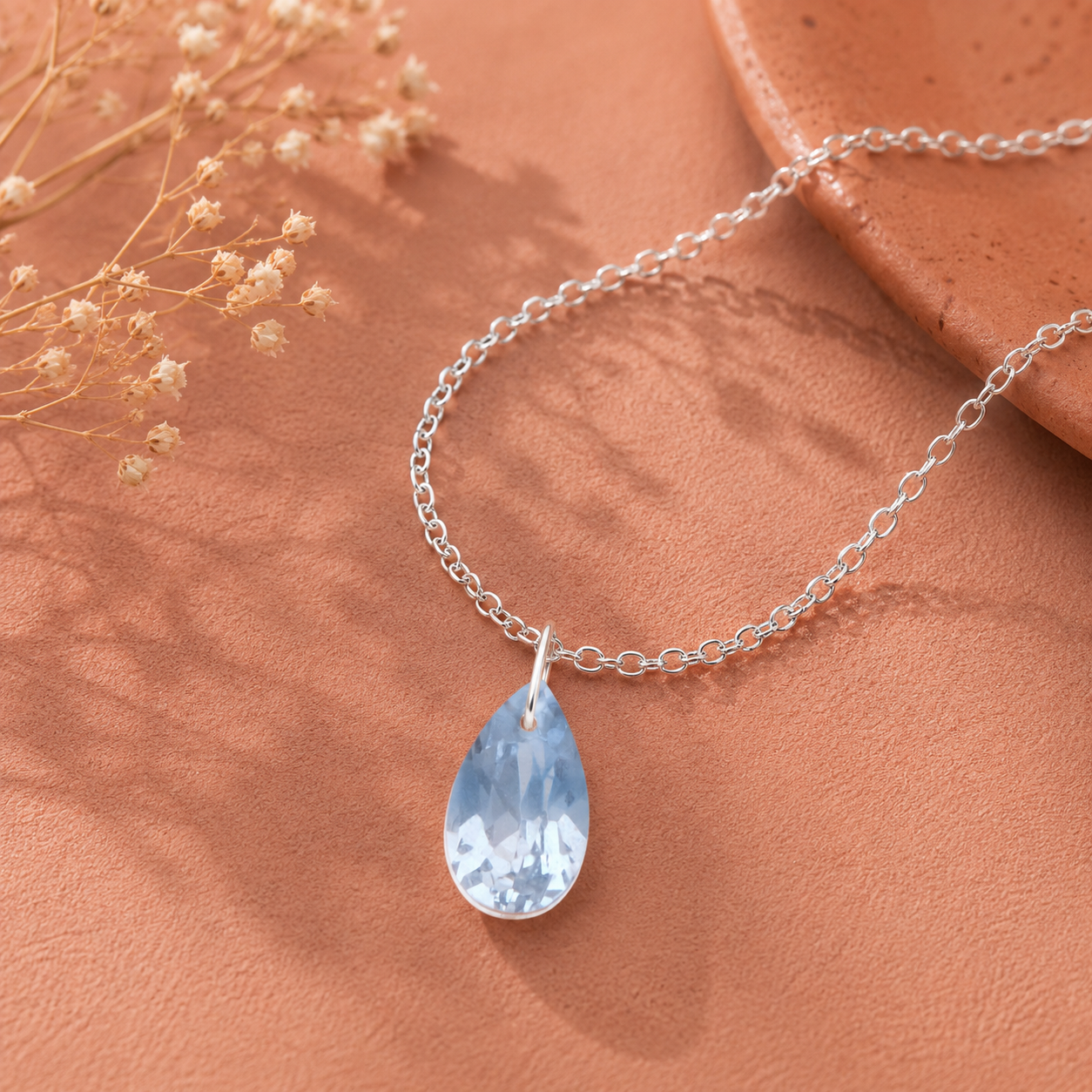 Pear Cut Blue Topaz Solitaire Pendant Necklace - 925 Sterling silver