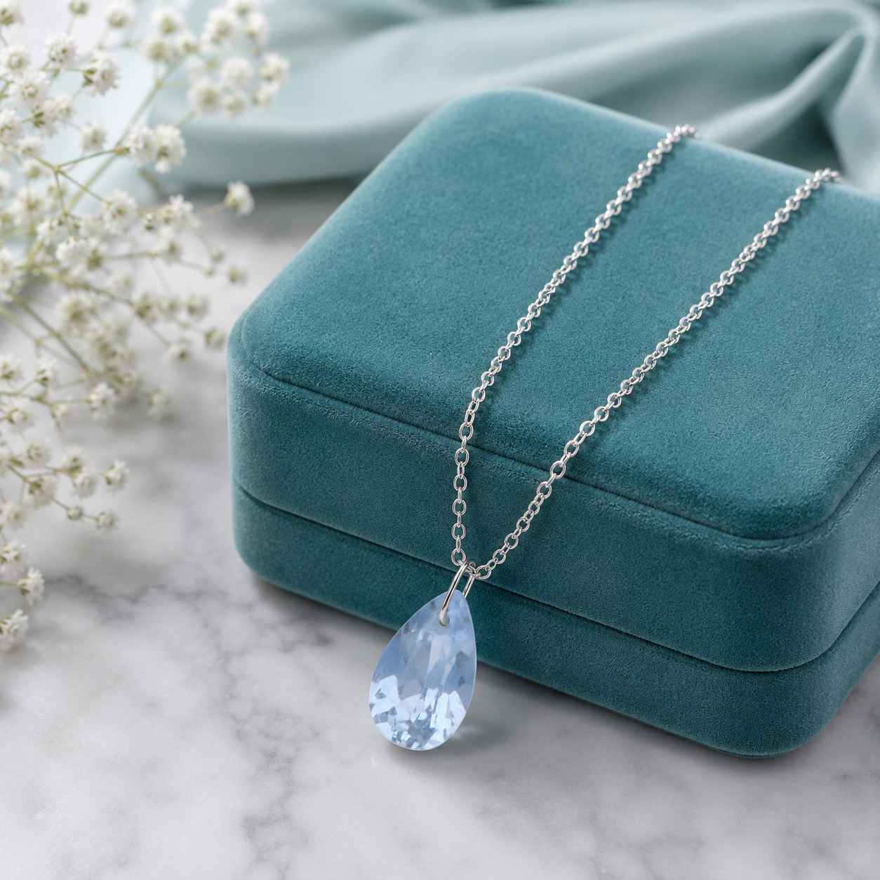 Pear Cut Blue Topaz Solitaire Pendant Necklace - 925 Sterling silver