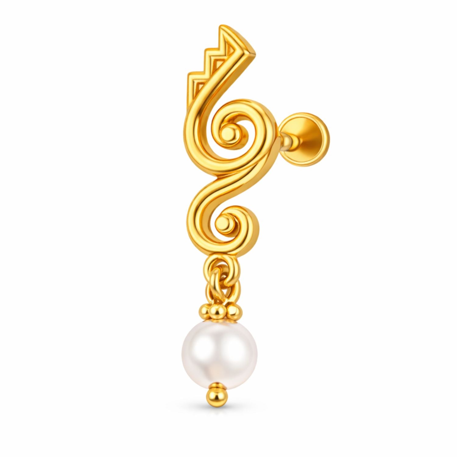 Swirl Pearl Nose Pin - Gold Plated 925 Sterling Silver