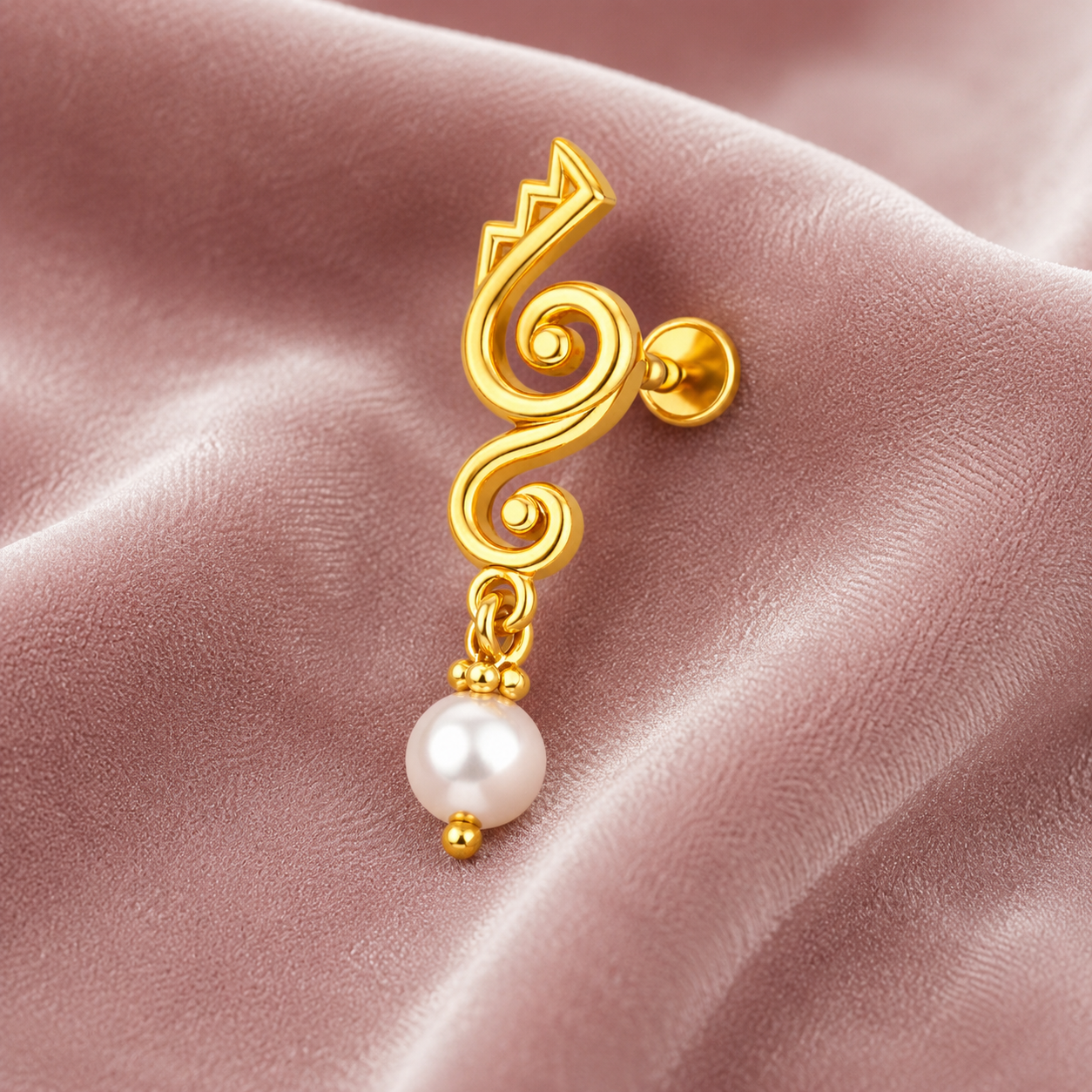 Swirl Pearl Nose Pin - Gold Plated 925 Sterling Silver