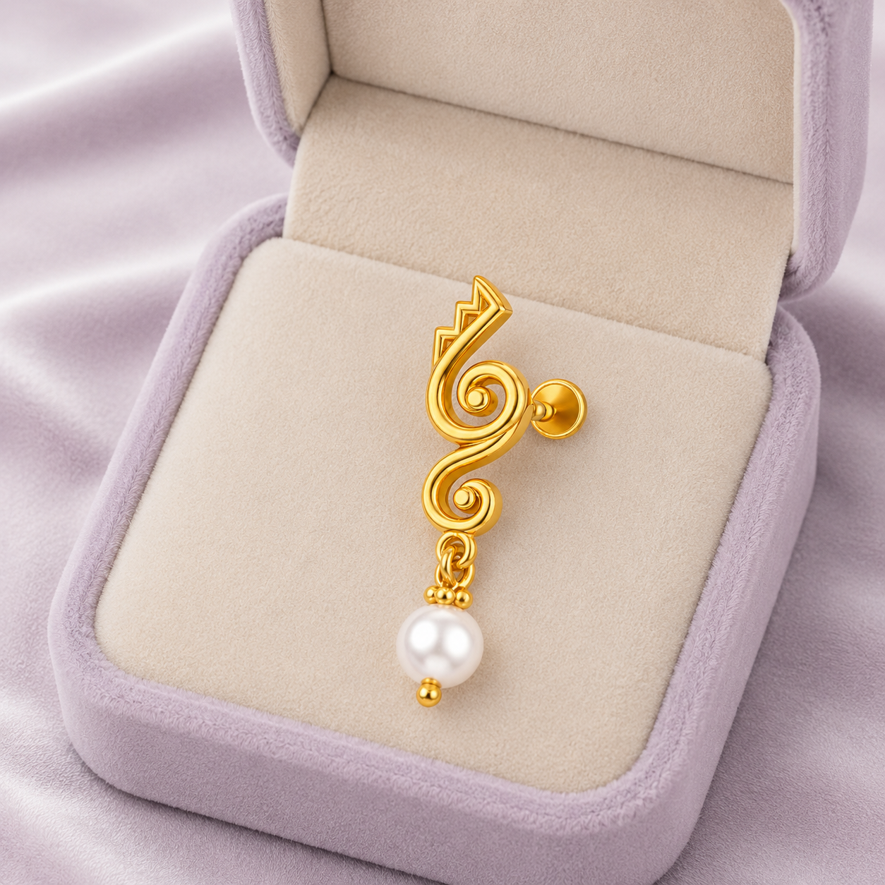Swirl Pearl Nose Pin - Gold Plated 925 Sterling Silver