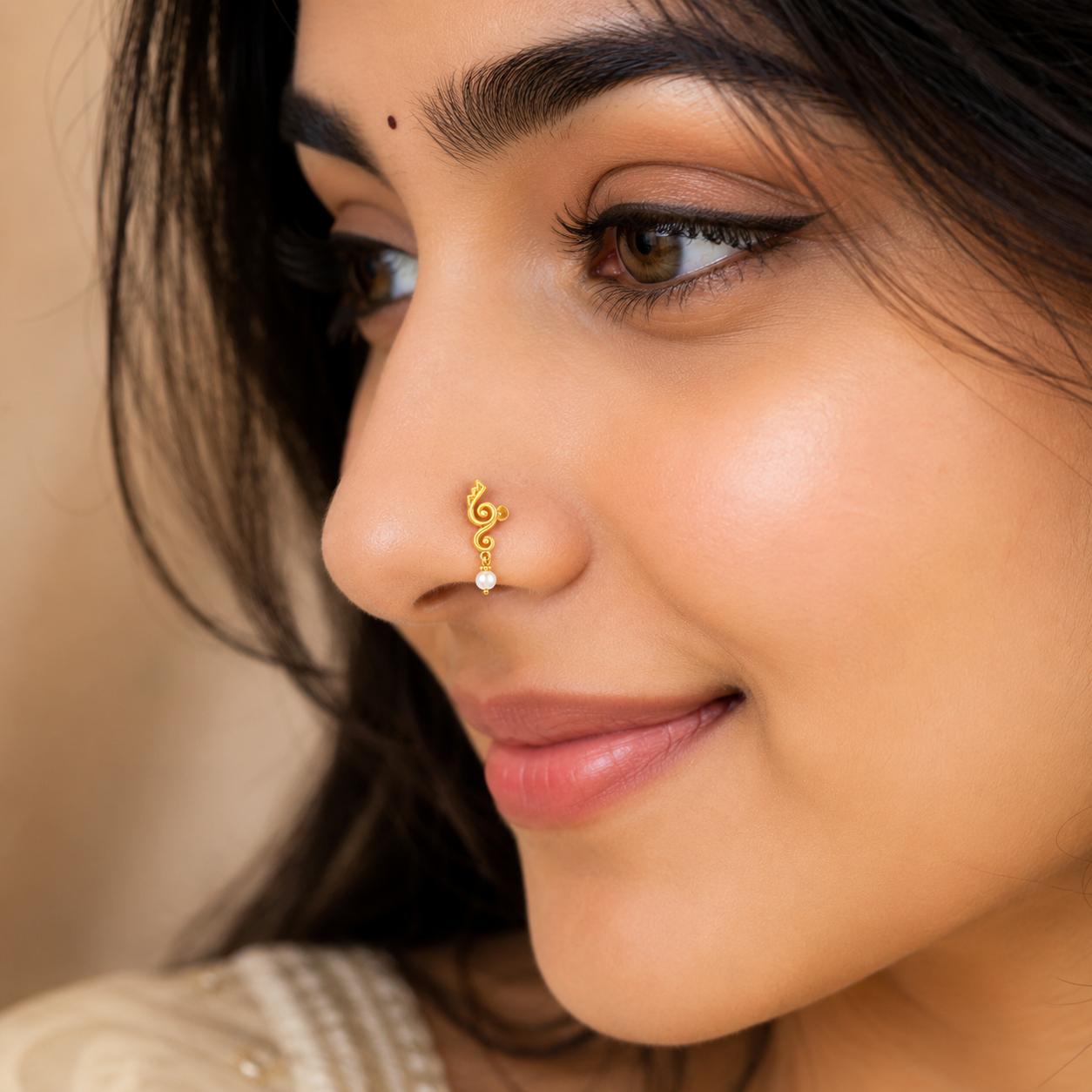 Swirl Pearl Nose Pin - Gold Plated 925 Sterling Silver