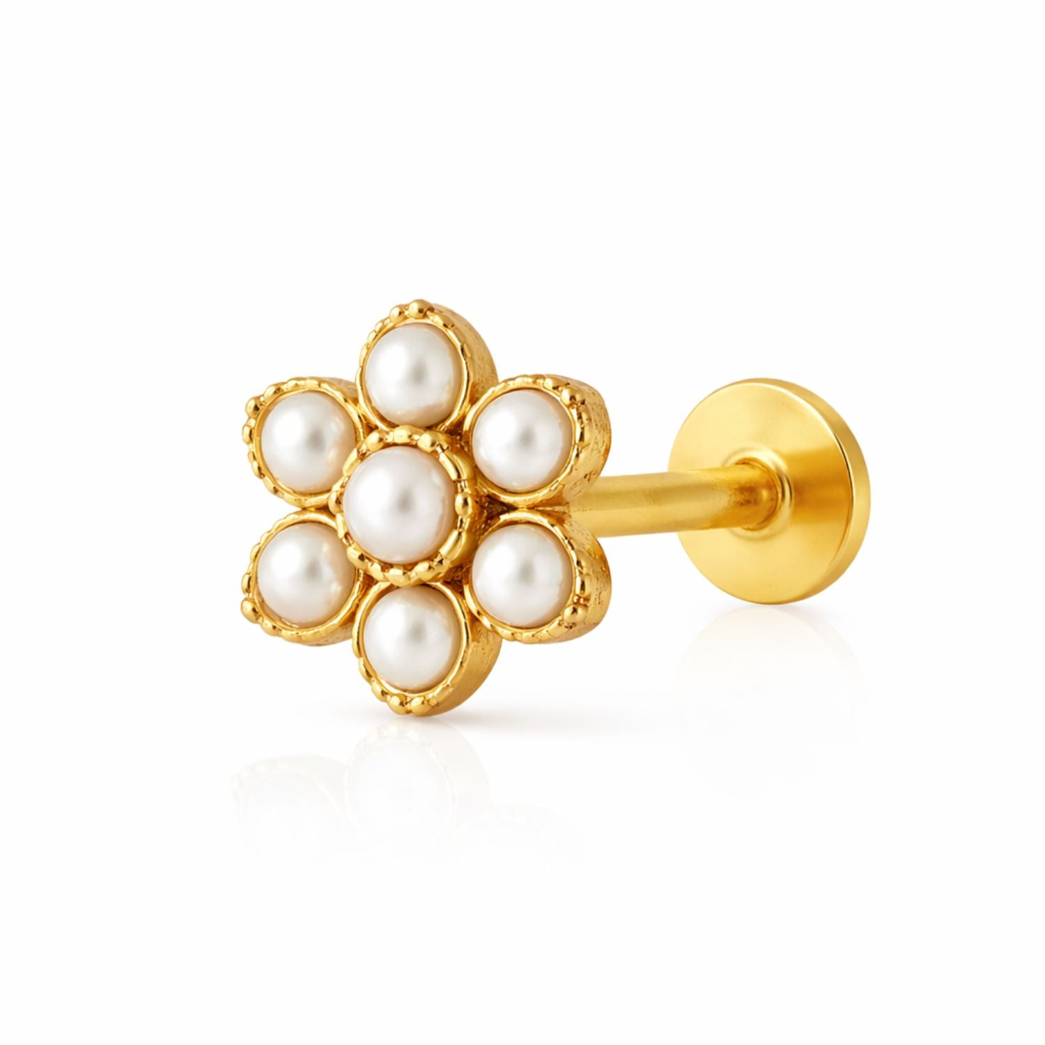 Floral Design Nose Pin - Gold Plated 925 Sterling Silver