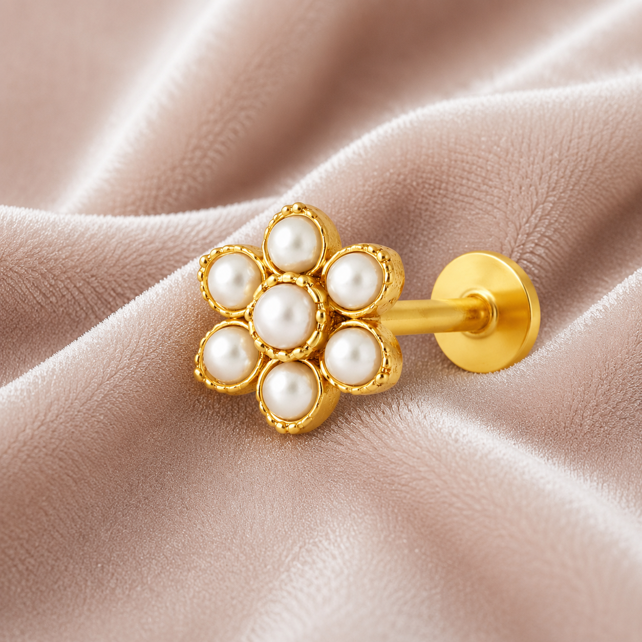 Floral Design Nose Pin - Gold Plated 925 Sterling Silver