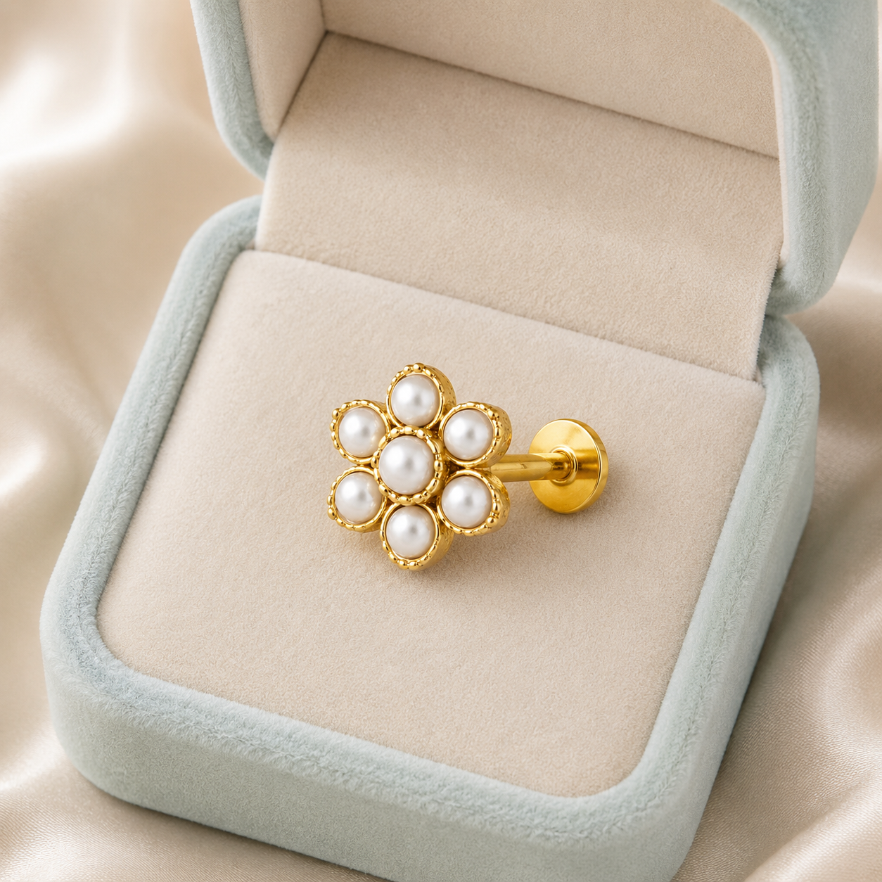 Floral Design Nose Pin - Gold Plated 925 Sterling Silver