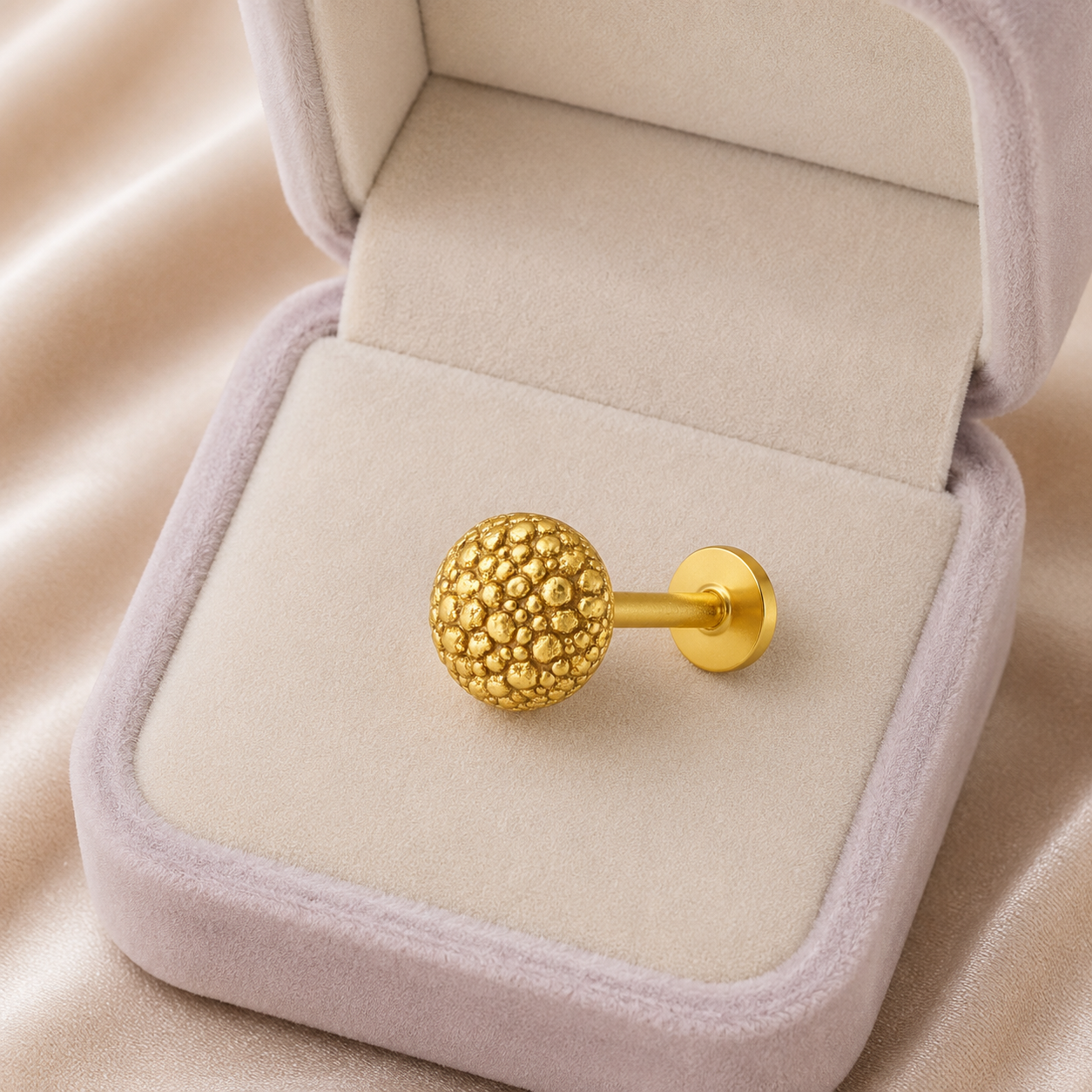 Bubble Texture Flat Back Nose Pin - Gold Plated 925 Silver
