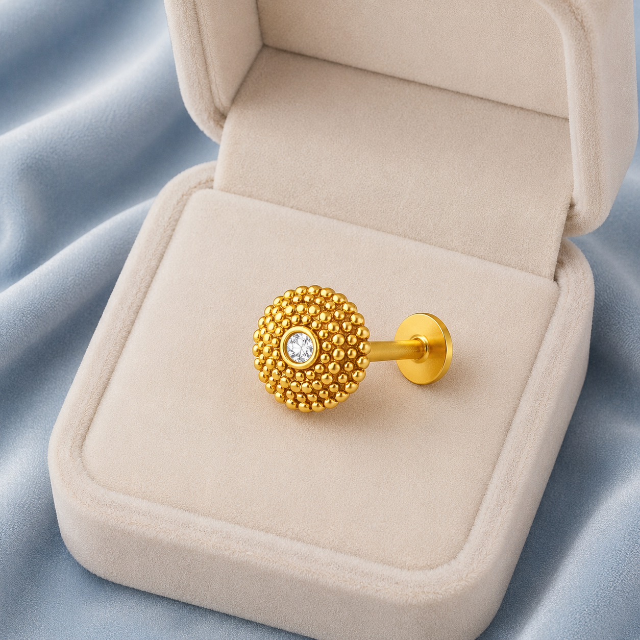 Beaded Halo CZ Nose Pin - Gold Plated 925 Silver