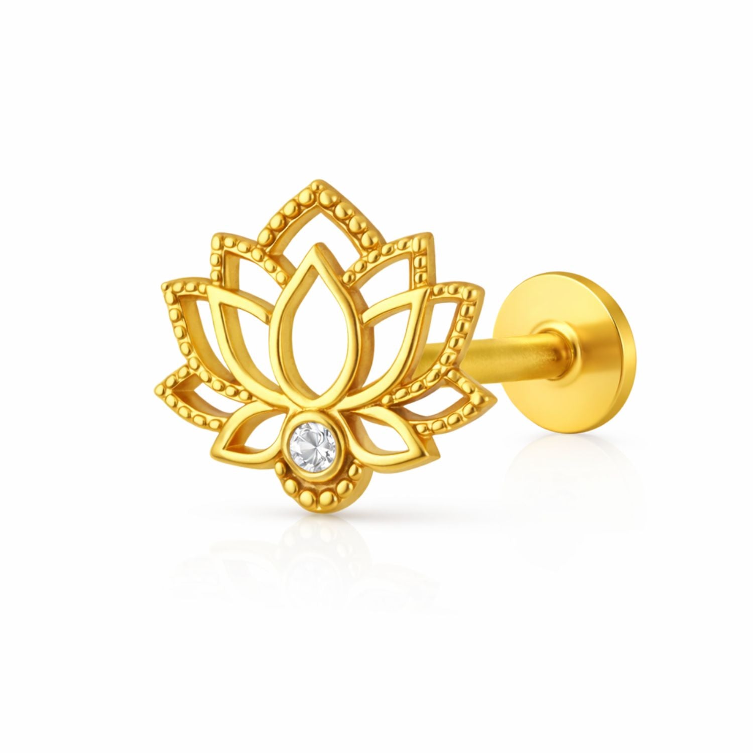 Lotus Flower Nose Pin with CZ - Gold Plated 925 Silver